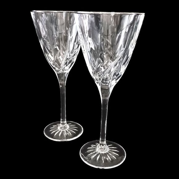 2 Cristal D Arques Durand Crystal Wine Glasses CASSANDRA Platinum Rimmed Goblets - Picture 5 of 14